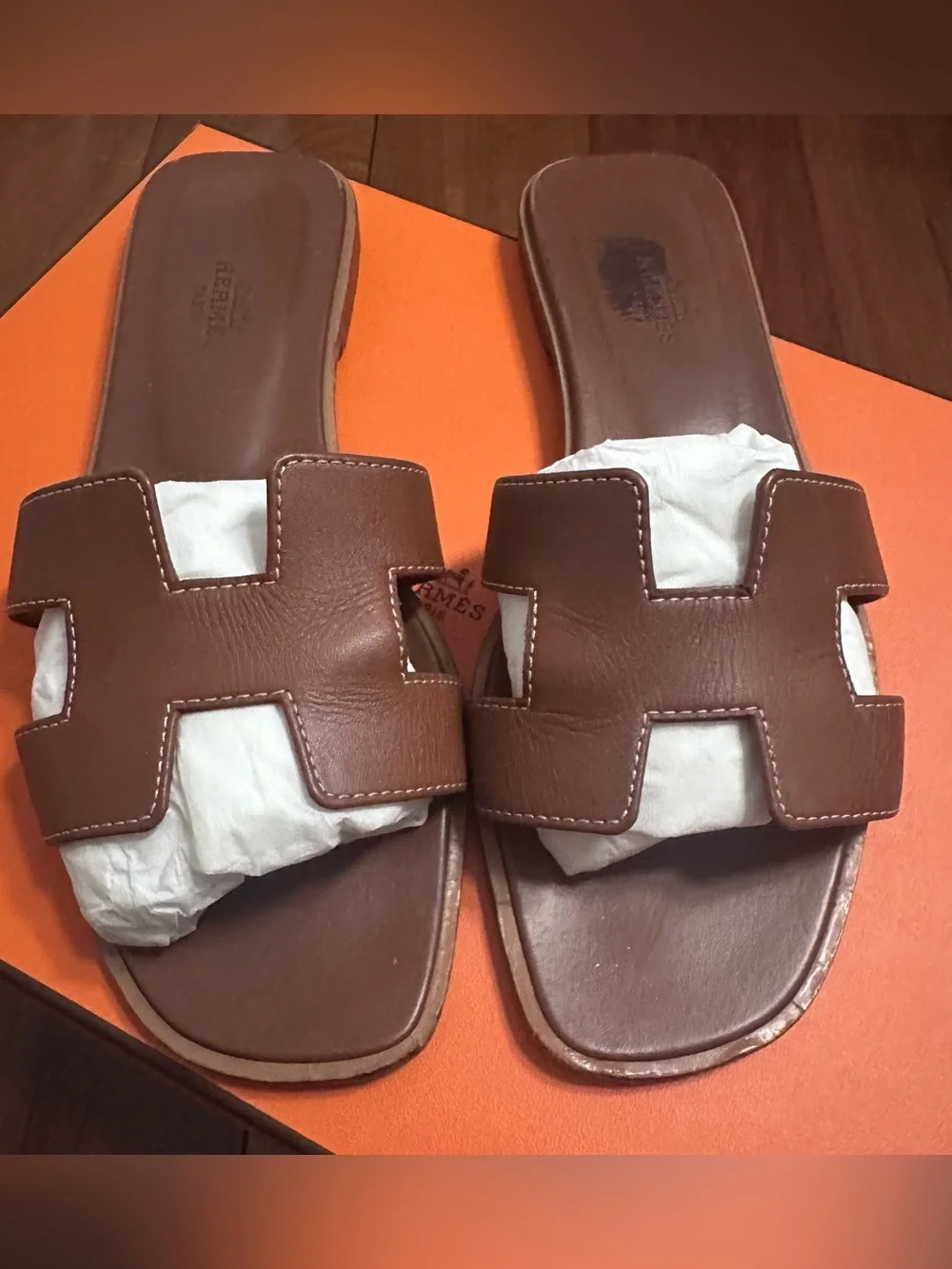 HERMES Oran Sandals Size 36.5 in Gold - Picture 1 of 13